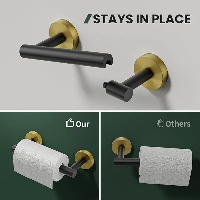 Toilet Paper Holder and Towel Ring Set 2PCS Wall Mount, Black and Gold Bathroom Hardware Set, Stainless Steel Hand Towel Holder Toilet Paper Roll Holder Set, Bathroom Accessories for Bathroom Kitchen - ModernBath