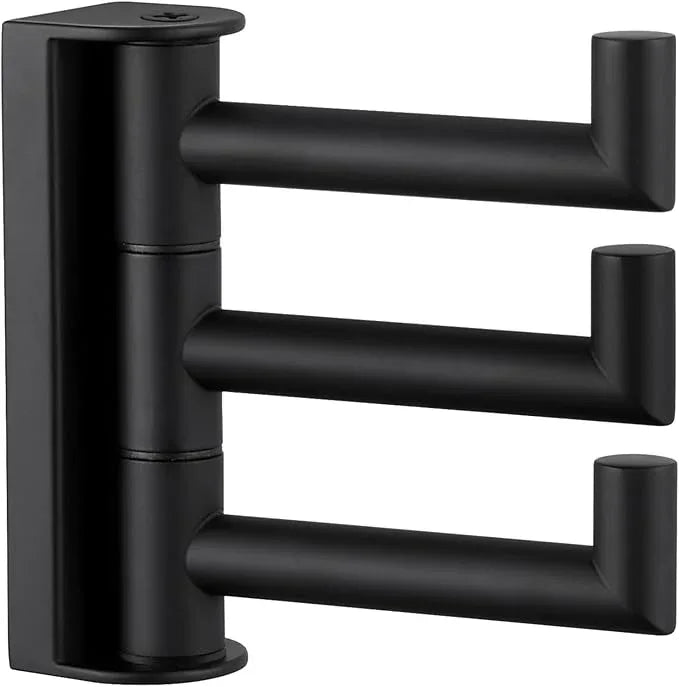 Angle Simple Swivel Towel Hook 3 Arms, SUS 304 Stainless Steel Foldable Bathroom Robe Towel Hook, Wall Coat Holder, Matte Black - ModernBath