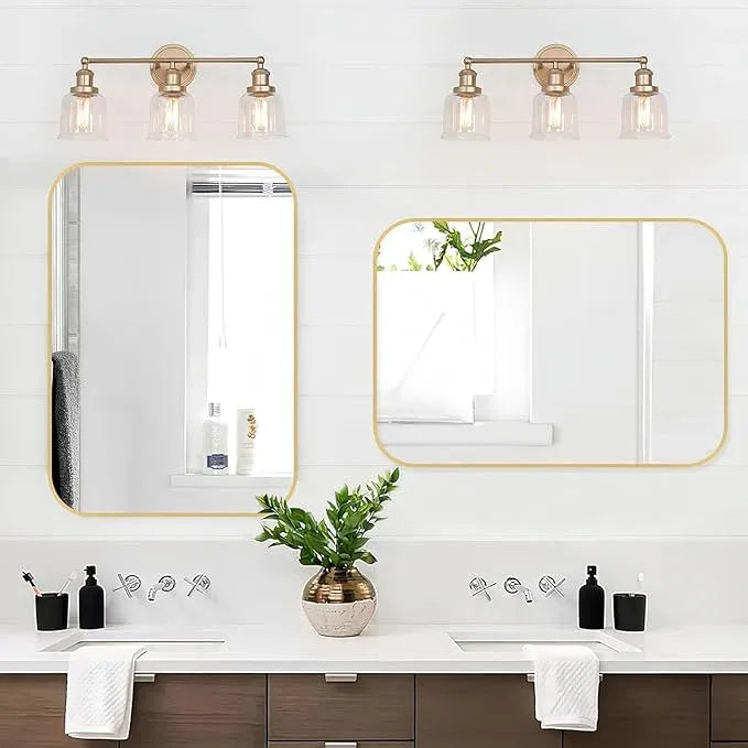 CLBA Gold Bathroom Mirror, 24x32 Inch Brushed Gold Mirror, Aluminum Alloy Framed Vanity Mirror, Rounded Rectangle Bathroom Mirror for Over Sink, Anti-Rust Wall Mirror (Horizontally or Vertically) - ModernBath