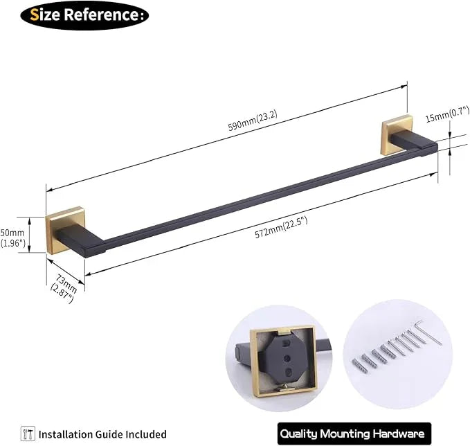 GERZWY 24-Inch Bathroom Towel Bar SUS 304 Stainless Steel Modern Round Style Bath Towel Bar Wall Mount (Black & Gold) JG1901A60-BD - ModernBath