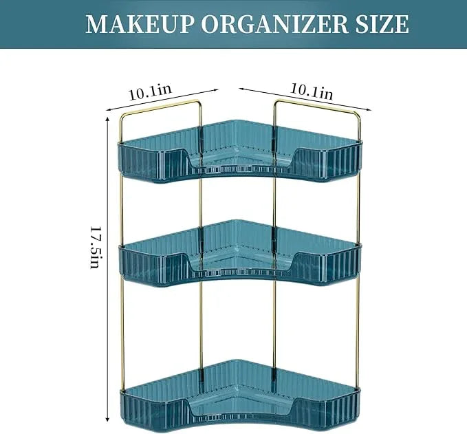 INVSSENE Corner Bathroom Countertop Organizer, Vanity Organizer Trays for Counter, Makeup Organizers, Perfume Tray, Skincare Shelf Storage Gifts for Women Girl Student (Blue, 3 Tiers) - ModernBath