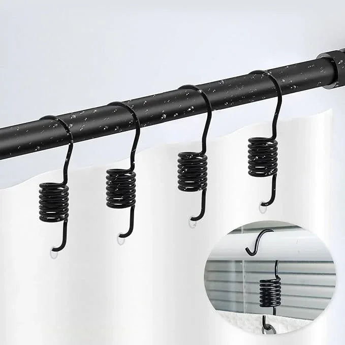 12 PCS Set of Shower Curtain Hooks, Spiral Hard Spring Shower Curtain Rings, Decorative Silver Shower Curtain Hook Rings, Rust Proof Shower Curtain Rings, Shower Curtain Hooks, Black - ModernBath