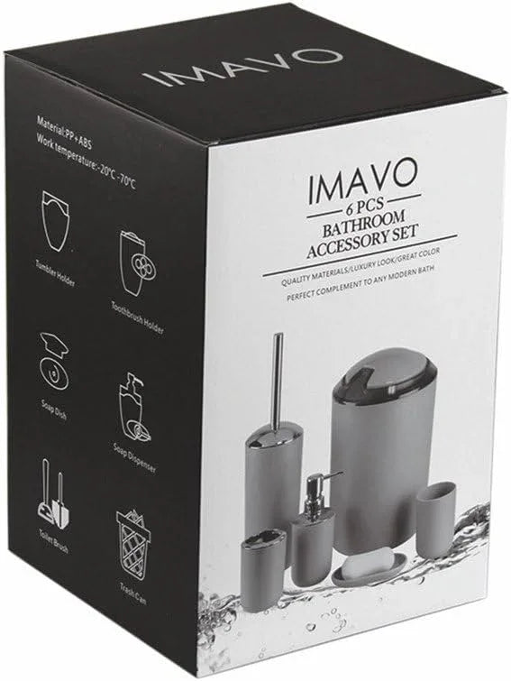 IMAVO Bathroom Accessories Set,Bathroom Set,7 Pieces Bathroom Accessory Set,Tray,Toilet Brush,Trash Can for Bathroom Décor and Housewarming Gifts - ModernBath