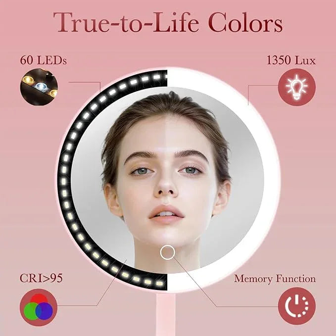 Amifiy Magnetic Makeup Mirror with Lights, 8" Pink Vanity Mirror with Lights, 360° Rotation, 3 Colors & Brightness Adjustable, Lighted Makeup Mirror for Desk, Gifts for Kids/Girls/Teens/Women - ModernBath