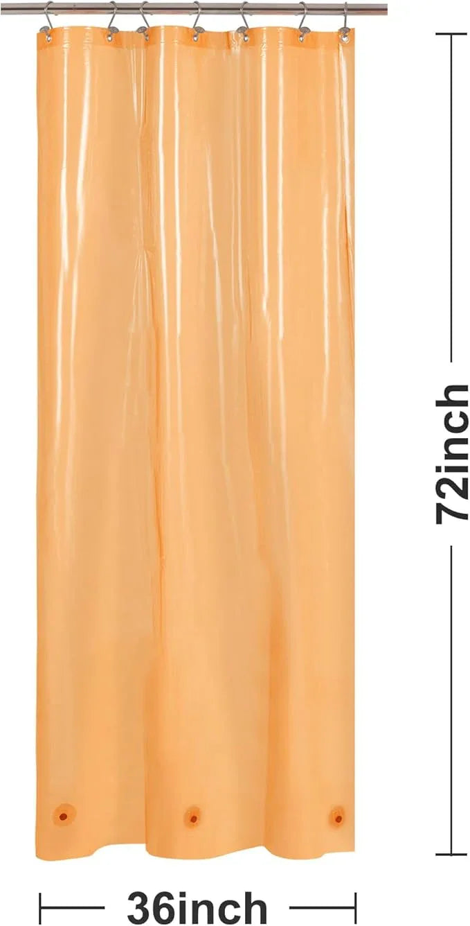 Barossa Design Clear Orange Stall Shower Curtain Liner 36" W x 72" H - Waterproof Lightweight PEVA Plastic Narrow Shower Liner for Small Bathroom,3 Bottom Magnets & Metal Grommets - Clear Orange - ModernBath