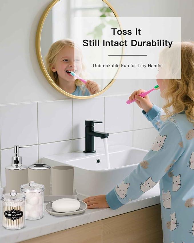 IMAVO Bathroom Accessories Set,Beige Bathroom Set,9 Pieces Bathroom Accessory Set,Tray,Qtip Holders,Toilet Brush,Trash Can for Bathroom Décor and Home Gifts - ModernBath
