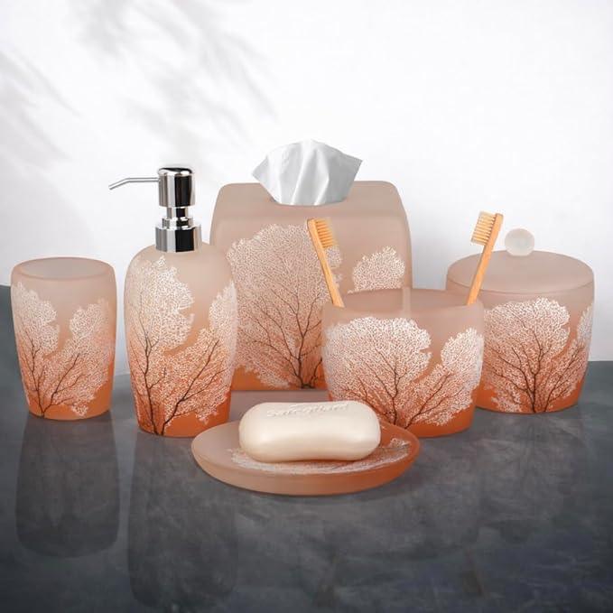 Decozen Bathroom Accessories Set 6Pcs – Soap Dispenser, Toothbrush Holder, Tumbler, Soap Dish & Cotton Swab Jar – Modern Bathroom Decor, Bath Set for Christmas Decor, Carruthers - ModernBath
