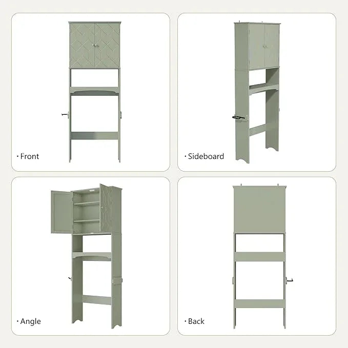 Over The Toilet Storage Cabinet with Gold Trim, Modern Bathroom Organizer Over Toilet with Adjustable Shelves and Toilet Paper Holder for Bathroom (Green) - ModernBath