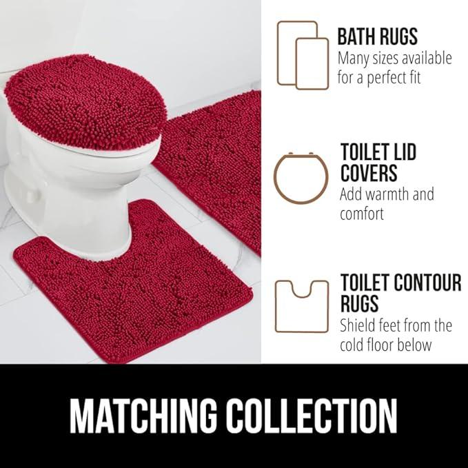 GORILLA GRIP Bathroom Rug Sets, Soft Chenille 2 Piece Area Rugs Set, Toilet Base Mat and 30x20 Carpet, Absorbent Microfiber Washable Mats Dry Quickly, Home Décor and Bath Room Accessories, Red - ModernBath