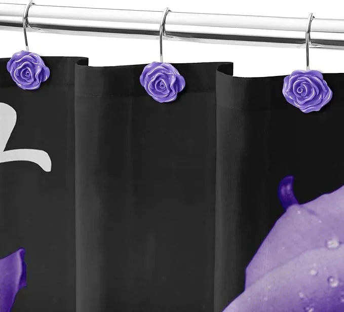 Litabel Rose Flower Shower Curtain Hooks 12PCS,Home Decorative Purple Rose Shower Curtain Hooks Metal Rustproof Cute Rose Flower Shower Hooks Rings Bathroom Shower Rods Decoration Accessories - ModernBath