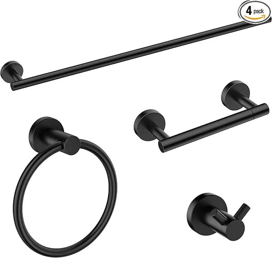 FORIOUS Bathroom Hardware Accessories Set, SUS304 Stainless Steel 24 Inch Towel Bar Set, Modern Towel Racks Holder for Bathroom Wall Mounted, 4 Pieces, Matte Black - ModernBath