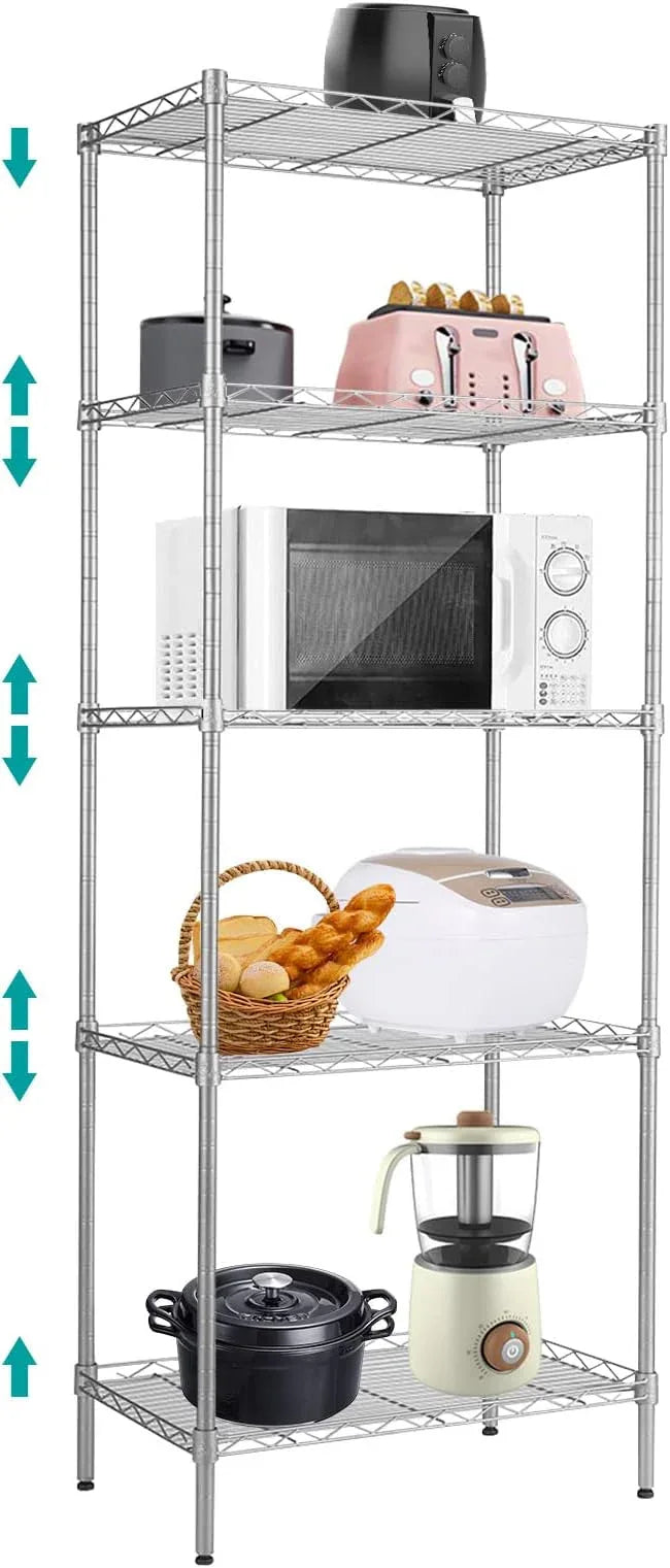 BNSPLY 5 Tier Wire Shelving Unit, Adjustable Wire Rack Shelving, Changeable Metal Wire Storage Shelves for Kitchen, Laundry, Bathroom, Balcony, Pantry (11.4" D x 21.3" W x 59" H, Silver) - ModernBath