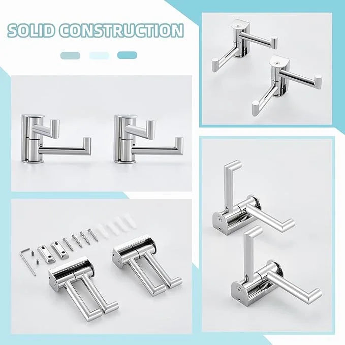 Angle Simple Swivel Hook for Towel Polished Chrome 2 Pack, 304 Stainless Steel Bathroom Towel Double Hook for Wall - ModernBath