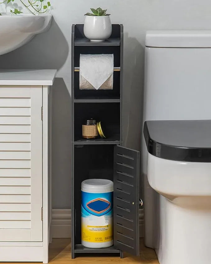 AOJEZOR Toilet Paper Holder Stand: Freestanding No Drill PVC Bathroom Storage for Apartment Renters -Protect Rental Deposit- Small Space Storage Solution - ModernBath