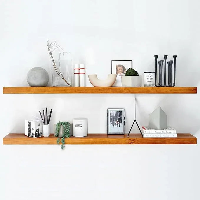 Homeforia Floating 60 inch Oak Shelves, High End Solid Real Wood 60inch Floating Shelf for Wall Mounted, Honey Oak Wooden 60in Large Floating Shelves, Heavy Duty Bracket, 60 X 6.5 X 1.75 in, Set of 3 - ModernBath