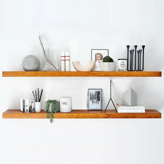 Homeforia Floating 60 inch Oak Shelves, High End Solid Real Wood 60inch Floating Shelf for Wall Mounted, Honey Oak Wooden 60in Large Floating Shelves, Heavy Duty Bracket, 60 X 6.5 X 1.75 in, Set of 3 - ModernBath