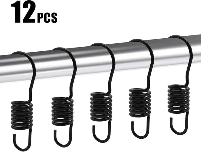 12 PCS Set of Shower Curtain Hooks, Spiral Hard Spring Shower Curtain Rings, Decorative Silver Shower Curtain Hook Rings, Rust Proof Shower Curtain Rings, Shower Curtain Hooks, Black - ModernBath