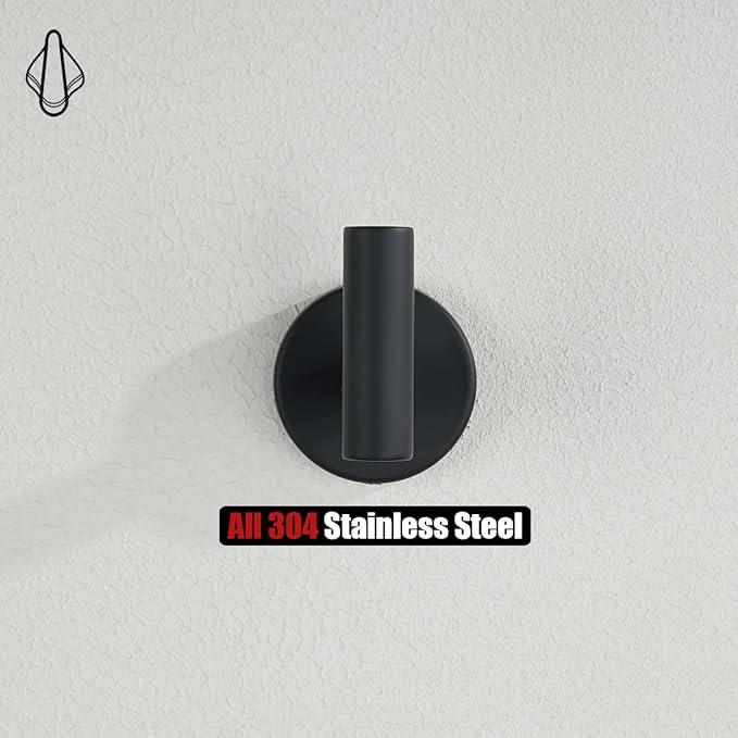 JQK Black Bathroom Towel Hook, Coat Robe Clothes Hook for Bathroom Kitchen Garage Wall Mounted (2 Pack), 304 Stainless Steel Matte Black, TH100-PB-P2 - ModernBath