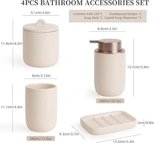 BosilunLife Ceramic Bathroom Accessories Sets Complete Bathroom soap Dispenser and Toothbrush Holder Set (Apricot-Liquid) - ModernBath