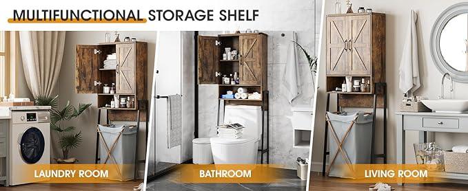 Vabches Over The Toilet Storage Cabinet with 2-Door Design Bathroom Organizers and Storage with Anti-Tip Device Over Toilet Organizer with Shelves for Bathroom,Restroom,Laundry Brown - ModernBath