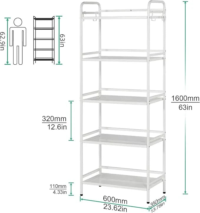 HDANI Storage Shelves,5-Tier Metal Storage Rack with Shelf,Shelf Organizer,Garage Standing Shelving Unit for Laundry,Bathroom,Kitchen,Pantry, Closet,23.6''W X 13.8''D X 63''H,White - ModernBath