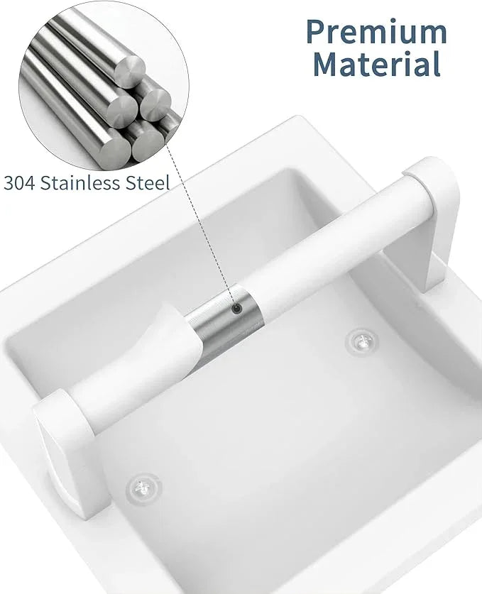Recessed Toilet Paper Holder for Regular Rolls White 2 Pack, Pivoting Toilet Paper Holder Wall Mount Made of Metal, in Wall Toilet Paper Holders for Bathroom - ModernBath