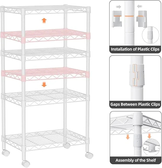 Small 4 Tier Shelves Storage Wire Shelving Unit Metal Shelf Adjustable Organizers Storage Shelving with Wheels for Bathroom Laundry Room Kitchen Pantry12”D x 18”W x 44.8”H White - ModernBath