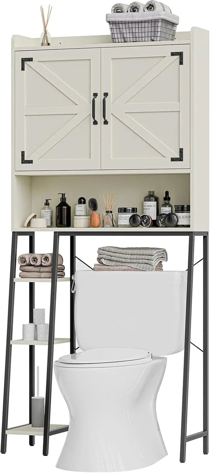 Vabches Over The Toilet Storage Cabinet, Farmhouse Storage Cabinet Over Toilet with 2 Barn Door & Toilet Paper Holder Stand，Home Space-Saving Toilet Rack, for Bathroom, Restroom, Laundry - ModernBath