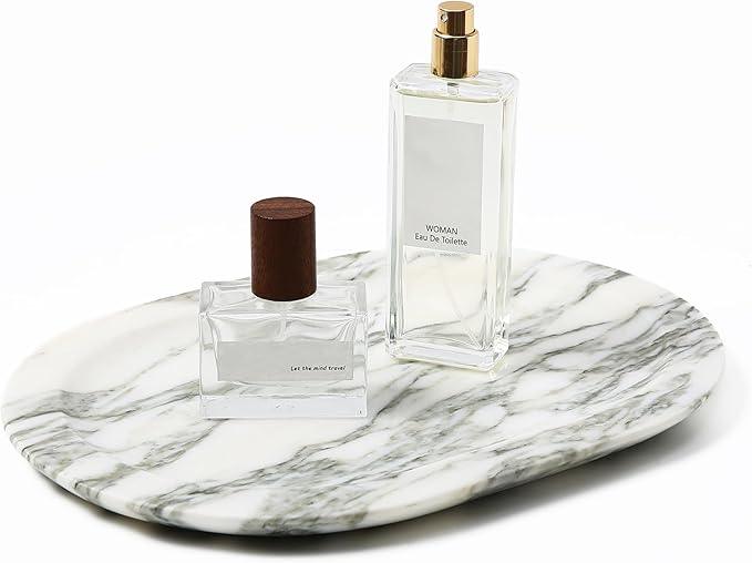 WANJINGYULE Natural Marble Decorative Tray Bathroom Counter Perfume Organizer Vanity Tray for Home Decor, Jewelry Candle, Coffee Table, Soap Holder Dresser Countertop Accessories 8"x11" Carrara - ModernBath