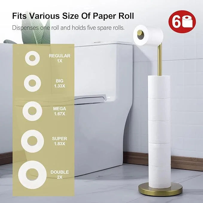 BAGNOLUX Bathroom Toilet Paper Holder Stand with Reserve, SUS304 Stainless Steel Rustproof Pedestal Tissue Roll Holder Heavy Duty, Brushed Light Yellow Gold - ModernBath