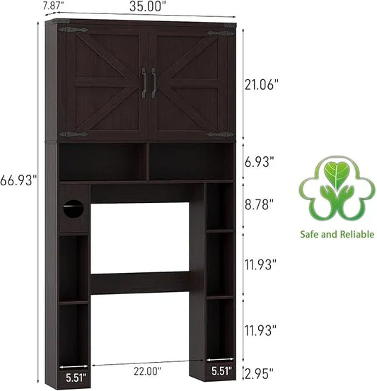 Vabches Over The Toilet Storage Cabinet, Farmhouse Storage Cabinet Over Toilet with 2 Barn Doors ，Toilet Paper Holder Stand，Home Space-Saving Toilet Rack, for Laundry, Restroom, Bathroom(Walnut) - ModernBath