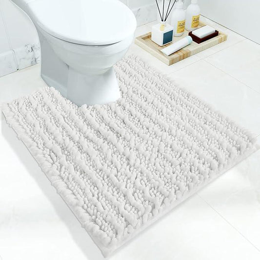 Yimobra Toilet Rugs U Shaped 24x20, Soft Comfortable Absorbent Chenille Toilet Mat for Bathroom Floor, Non-Slip Contour Bathroom Rugs for Toilet, Dry Quickly Machine Washable, White - ModernBath