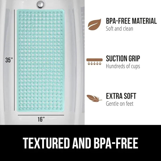 GORILLA GRIP Patented Bath Tub Shower Mat, Machine Washable Bathtub Floor Liner Mats, Suction Cups and Drain Holes to Keep Tubs Clean, Soft on Feet, Bathroom Essentials, 35x16 Inch, Clear Green - ModernBath
