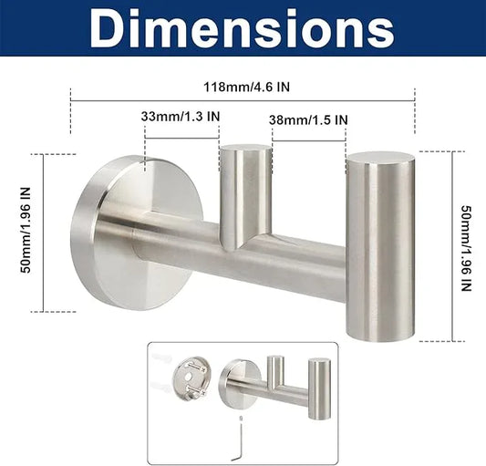 NearMoon Bathroom Double Towel Hook- SUS304 Stainless Steel Robe Towel Holder, Heavy Duty Double Coat Hook for Bathroom Livingroom Kitchen Wall Mounted (Brushed Nickel-F, 2 Pack) - ModernBath
