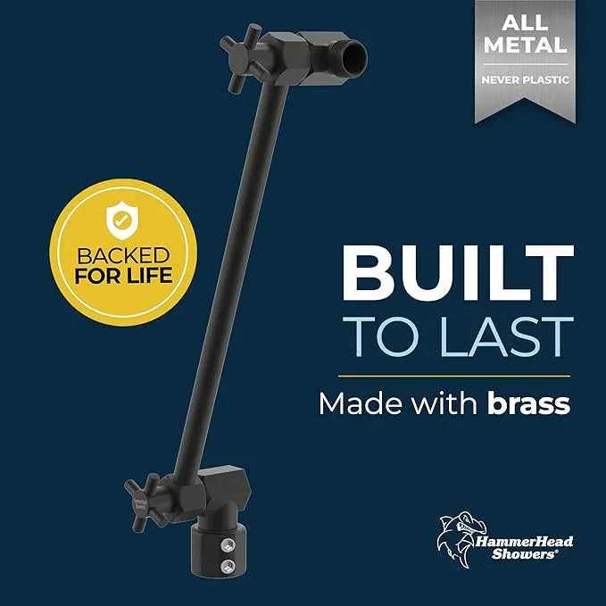 HammerHead Showers Solid Metal 12 Inch Adjustable Shower Head Extension Arm, Raises Showerhead Height, Shower Extender Arm Supports Up to 10 lbs, Matte Black - ModernBath