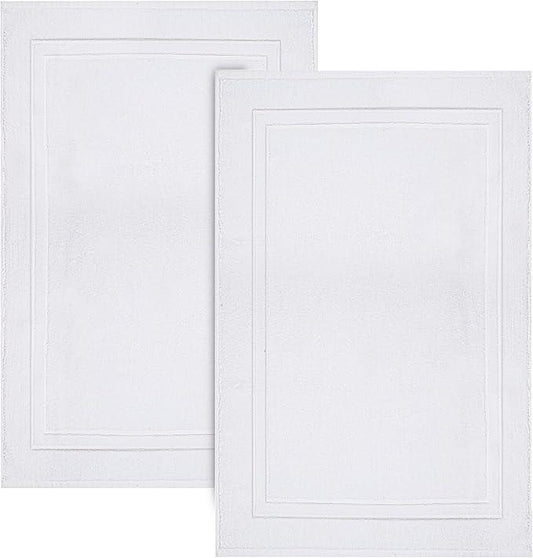 Infinitee Xclusives Premium Cotton Bath Mats for Bathroom – Pack of 2 | 34x22 Inches | Ultra Soft, Super Absorbent, Non-Slip, Machine Washable Mats (White) [Not a Rug] - ModernBath