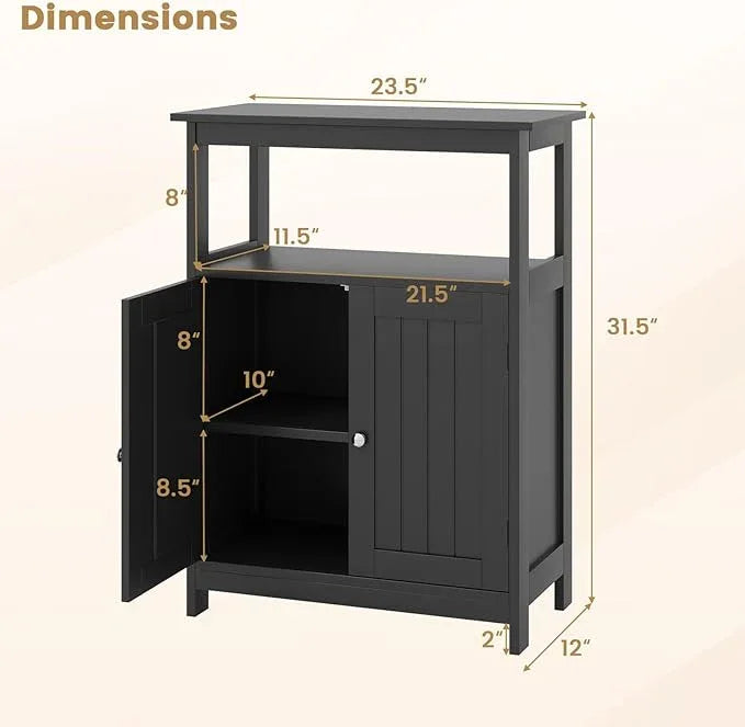GOFLAME Bathroom Cabinet, Floor Storage Organizer with 2 Doors, 2 Open Shelves, 3-Level Adjustable Shelf, Modern Storage Unit for Laundry Room, Entryway, Living Room, Black - ModernBath