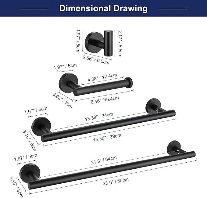 5 Pieces Matte Black Bathroom Hardware Set, 23.6-inch+15.35-inch Bathroom Towel bar SUS304 Stainless Steel Bathroom Towel Bar Set - ModernBath