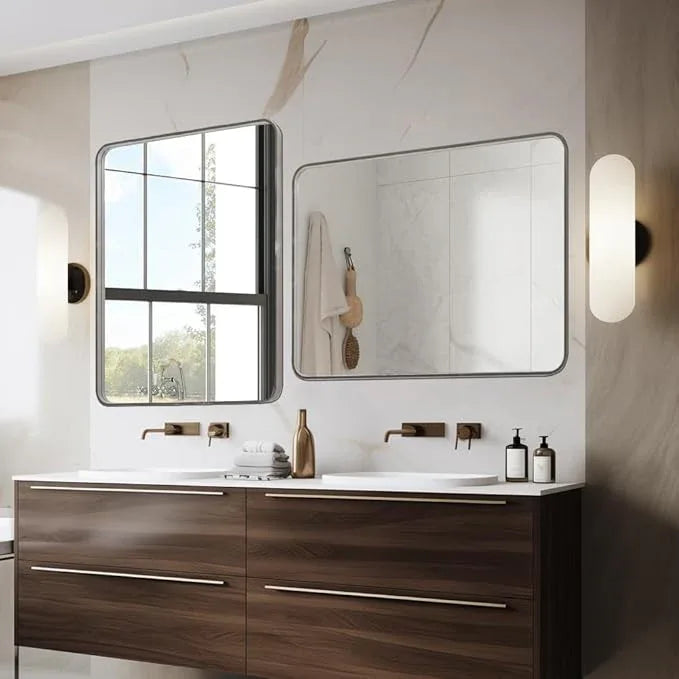 miroro Brushed Nickel 51x30 Inch Metal Framed Mirror for Wall, Large Rounded Rectangle Mirror, Anti-Rust, Tempered Glass, Hangs Horizontally or Vertically - ModernBath