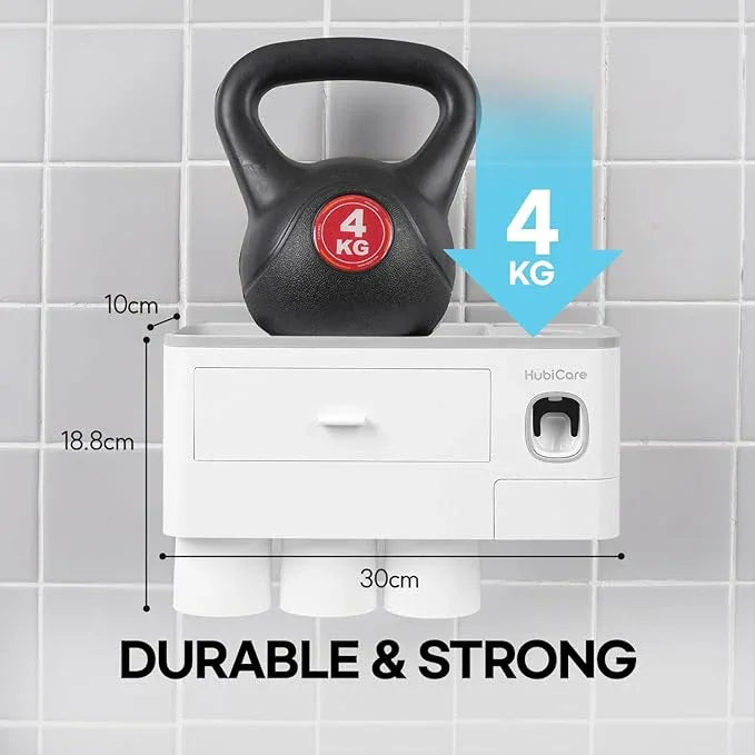 HubiCare Toothbrush Holder with Toothpaste Dispenser Wall Mounted for Bathroom, Automatic Toothpaste Squeezer, Bathroom Organization and Storage, 5 Toothbrush Slots (3 Cups) - ModernBath
