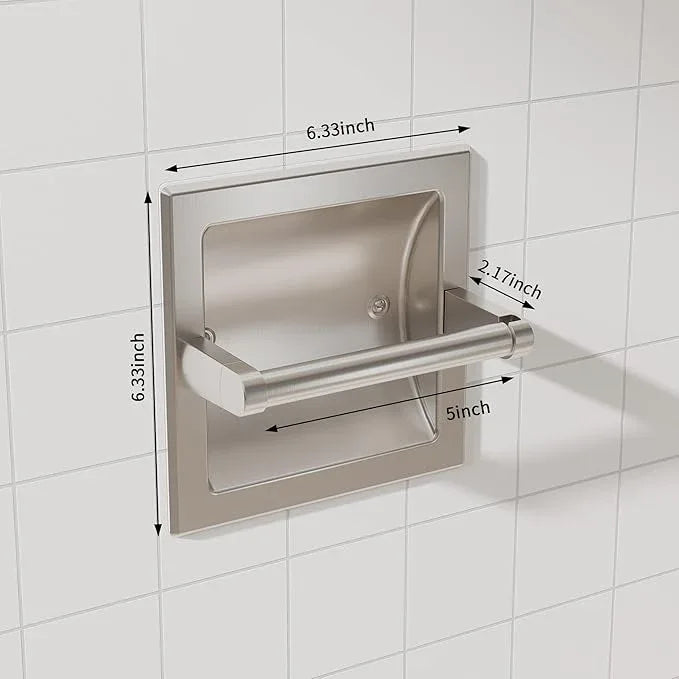 Brushed Nickel Recessed Toilet Paper Holder, Contemporary Hotel Style Pivoting in Wall Toilet Paper Holder - Recessed Toilet Tissue Holder, Regular Roll - ModernBath