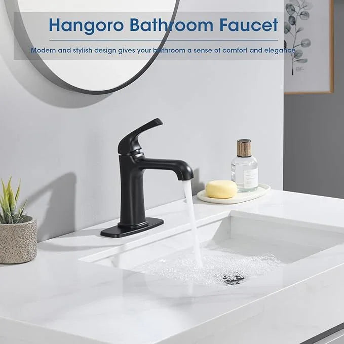 Matte Black Bathroom Faucet, Brass Single Hole Bathroom Faucets for 1 or 3 Holes, Vanity Faucet with Supply Lines and Deck Plate, Pop Up Drain - ModernBath
