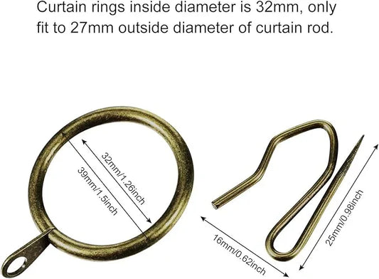 Hotop 30 Pcs Metal Drapery Curtain Rings 0.98/1.26/1.65 inch Interior Diameter and 30 Pcs Hanging Curtain Drapery Pin Hooks for Window Door Shower(Oil-Rubbed Bronze,32 mm) - ModernBath