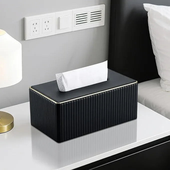 KINGFOM Rectangular Tissue Box Cover, PU Leather Tissue Box Holder with Magnetic Bottom, Napkin & Facial Tissue Holder Dispenser Decorative Box Cover for 120-count (3-Ply) 160-count (2-Ply) Black - ModernBath