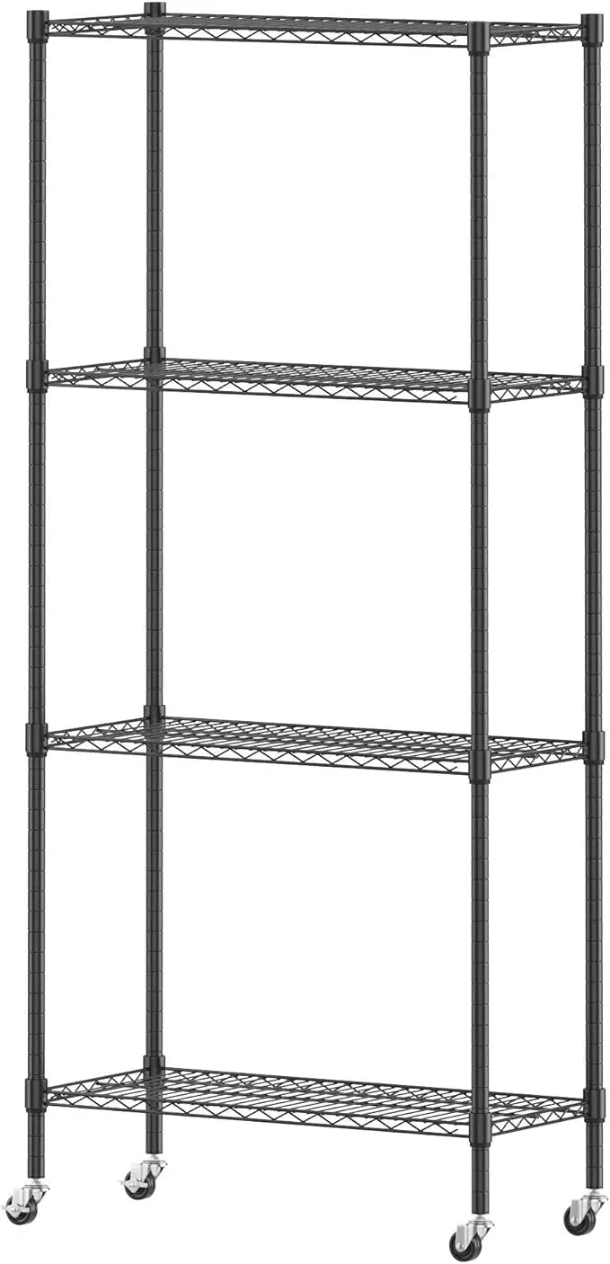 Homdox Heavy Duty 4-Tier Metal Shelving Unit with Adjustable Shelves, Rolling Storage Rack for Kitchen, Garage, Pantry, 29.92"x13.98"x74.41", Black - ModernBath