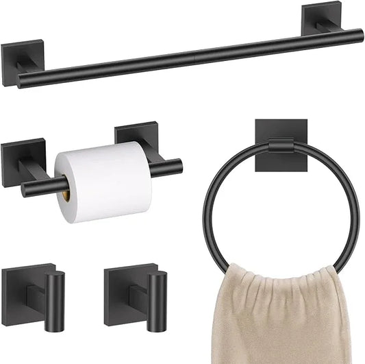Matte Black Bathroom Hardware Accessories Towel Bar Set 5 Pieces Double Dase Toilet Paper Holder Towel Holder Set 23.6 Inch Stainless Steel Towel Rack for Bathroom Wall Mounted - ModernBath