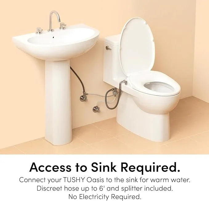 TUSHY Oasis Non-Electric Warm Water Bidet Seat (Round) | Self-Cleaning Dual Nozzles, Adjustable Temp & Pressure | 10-Min DIY Install, Soft-Close Lid, Sleek Design, Spa-Like Comfort, Bamboo Knob - ModernBath