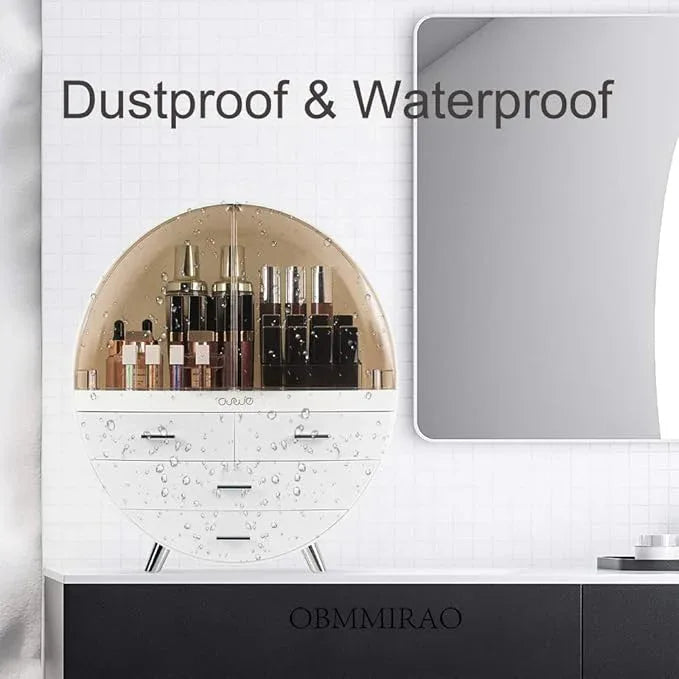 OBMMIRAO Elegant Dustproof Makeup Storage Organizer Box, Waterproof Large Cosmetics Organizer Storage with Drawers Skincare Cosmetic Display Cases for Countertop Bathroom Dresser Dedroom - ModernBath