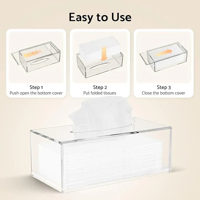 HIIMIEI Acrylic Tissue Box Cover, Rectangle Tissue Holder with Bottom Magnet, Modern Napkin Dispenser for Home Office Restaurant Clear - ModernBath