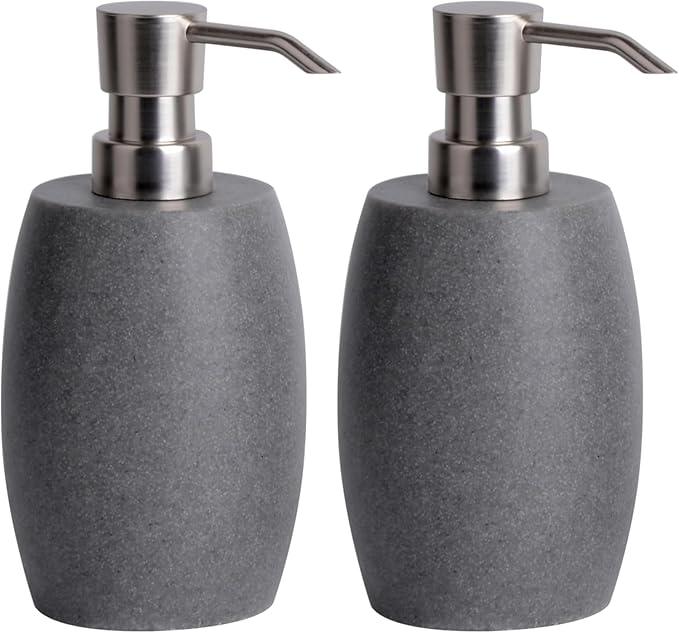 Clasin Home Sandstone Textured Resin Soap Dispenser with Metallic Pump and Waterproof Bottle Labels for Bathroom Kitchen Dish Hand Wash Shower Lotion Shampoo, 12 Oz, 2 Sets Gray - ModernBath